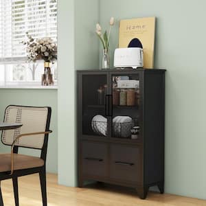 Fiszel Black 39.4 in. H Storage Cabinet with 4 Iron Doors and Black Metal Handles
