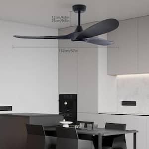 52 in. Indoor Black Modern Ceiling Fan with Reversible Motor and Remote for Bedroom Living Room Dining Room