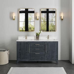 Gara 60 in. W x 22 in. D x 33.9 in. H Double Sink Bath Vanity in Blue White Grain Composite Stone Top