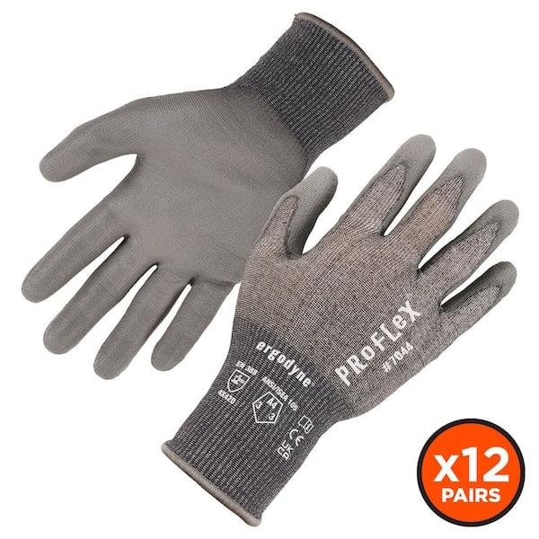 Ergodyne ProFlex 7044 Small - Gray, Cut Resistant, Polyurethane Coated, General Purpose Gloves (12-Pairs)