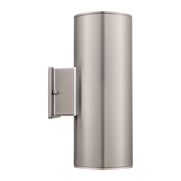 Eglo Ascoli 5 in. W x 12.79 in. H 2-Light Stainless Steel Outdoor Wall Lantern Sconce with Clear Glass