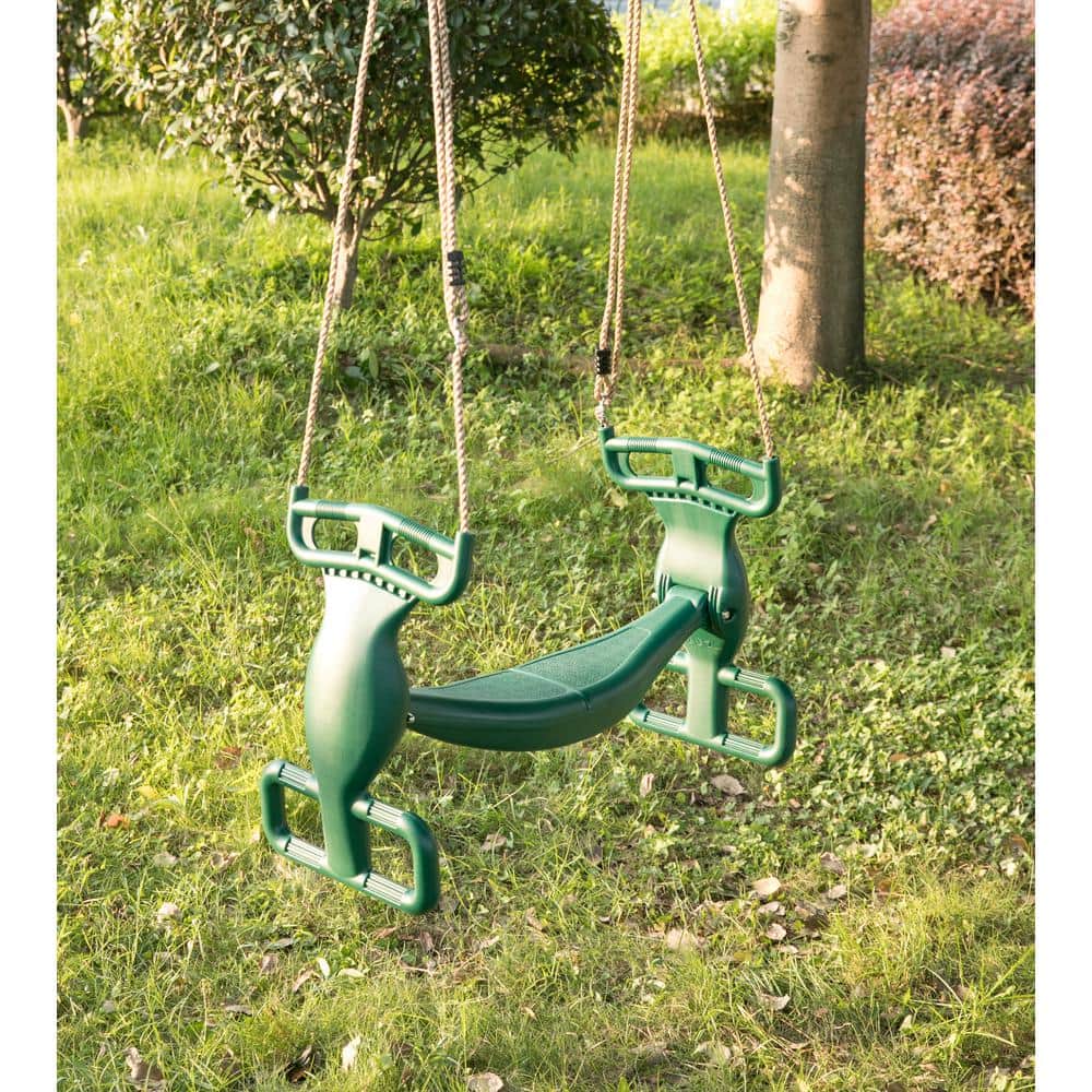 Green Plastic Dual Glider Swing with Handlebar and Footrest