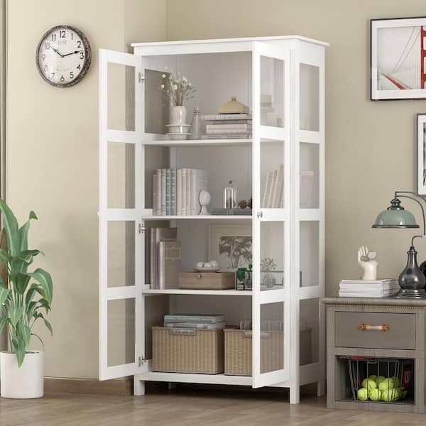 FUFU&GAGA 70.9 in. H White Wood 2-Door Accent Cabinet with 4-Tier Shelves Storage Cabinet Kitchen Pantry Cupboard