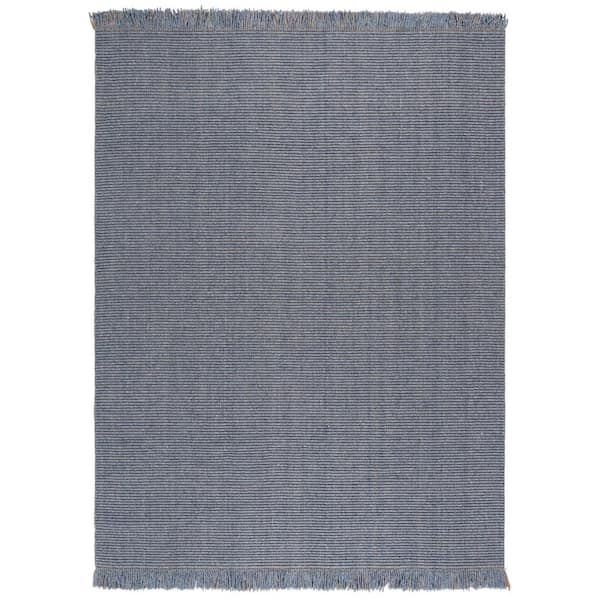 Natural Fiber 9 ft. x 12 ft. Navy Woven Solid Fringe Area Rug