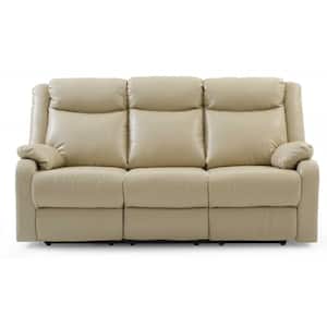 Ward 76 in. Round Arm Faux Leather Straight 3-Seater Reclining Sofa in Beige