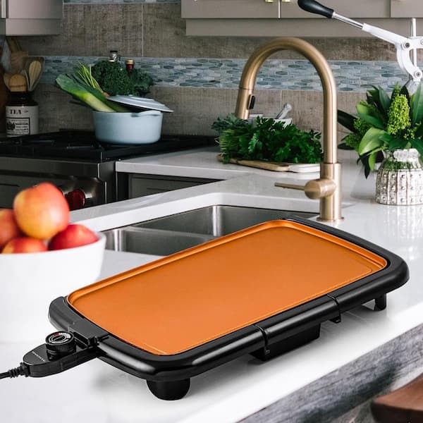 BELLA Electric Griddle with Warming Tray - Smokeless Indoor Grill, Nonstick  Surface, Adjustable Temperature & Cool-touch Handles, 10 x 18,  Copper/Black