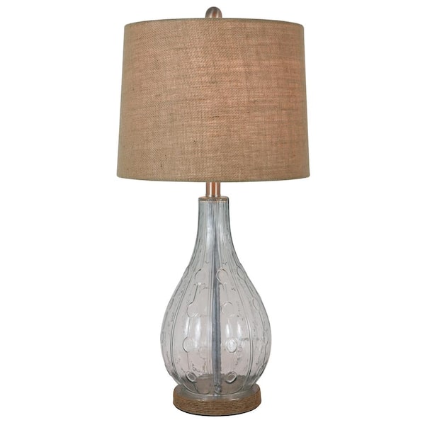Decor Therapy Emma Embossed 27 5 In Clear Table Lamp With Burlap Shade Tl17216 The Home Depot Decor Therapy Emma Embossed 27 5 In, Home Depot Table Lamps For Bedroom