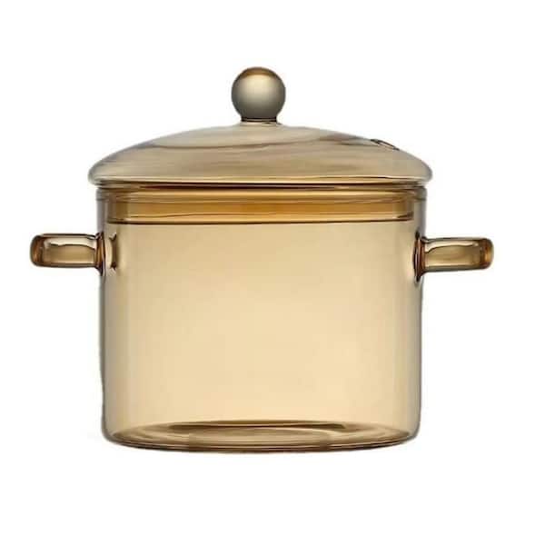 6 in. 1 Piece Amber Glass Pot with Lid and Handles High Borosilicate Clear Design Soup Milk Noodles Baby Food