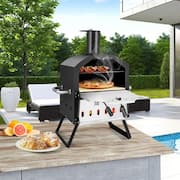 Black 2-Layer Outdoor Pizza Oven Kit with Removable Cooking Rack and Folding Legs, Grilling set