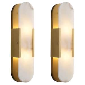 4.8 in. 2-Light Alabaster Cooper Wall Sconce, Natural Marble Wall Light for Living Room, Dining Room, Bedroom (2-Sets)