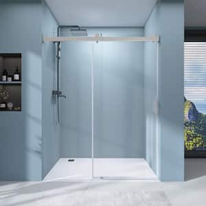 60 in.W x 76 in.H Alcove Frameless Single Sliding Soft Close Shower Doors in Brushed Nickel With 3/8 in. Tempered Glass