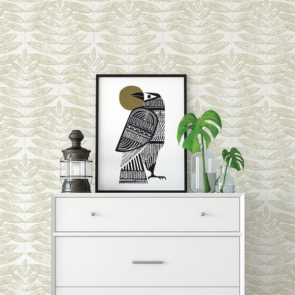 Akira Beige Leaf Paper Strippable Roll (Covers 56.4 sq. ft.)