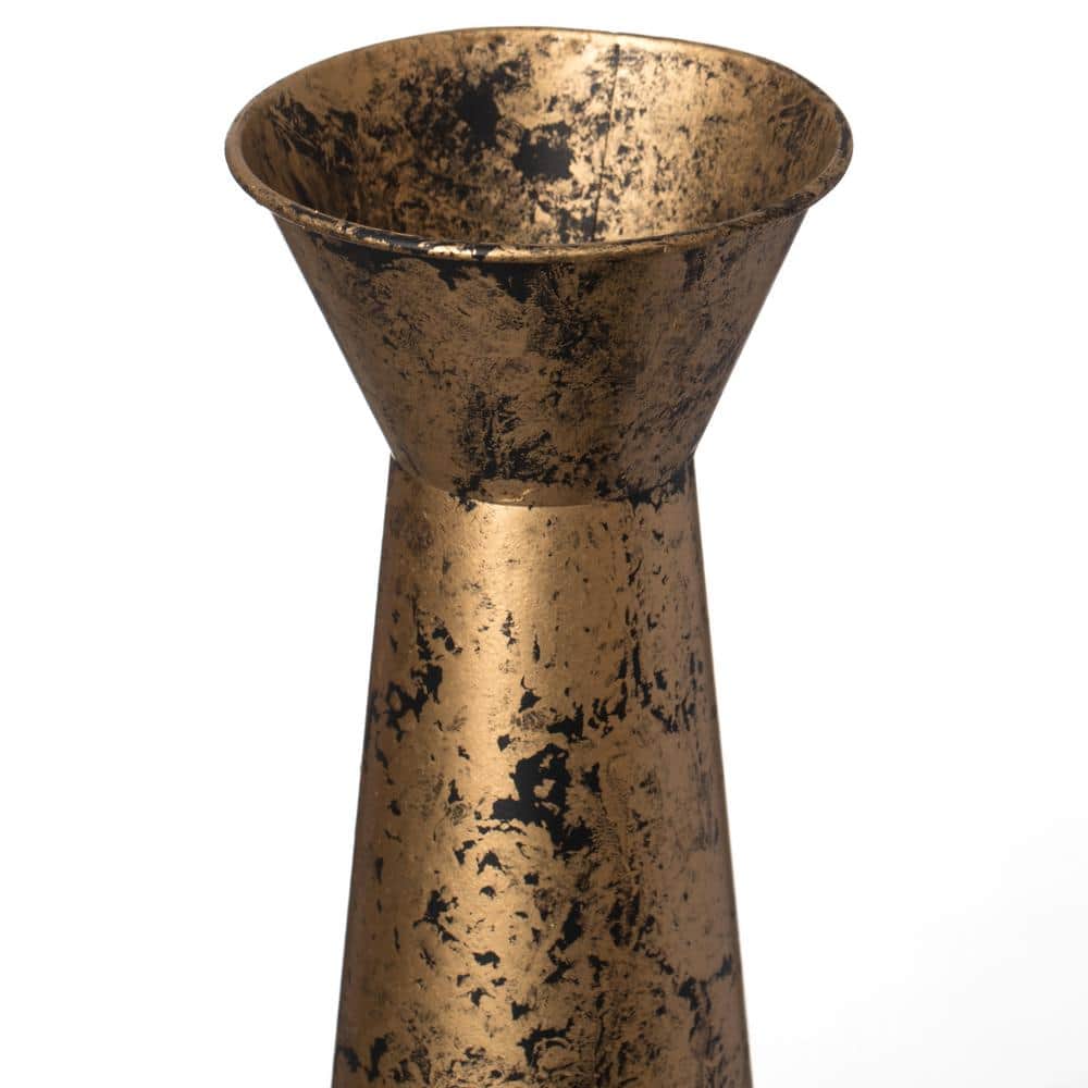 Large Gold Brushed Metal Decorative Floor Vase