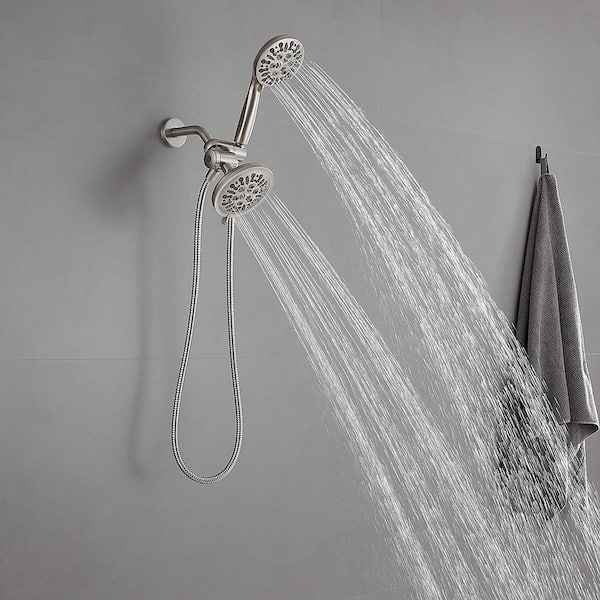 9-Spray 5.5 in. Wall Mount Dual Shower Head and Handheld Shower Head 1.8 GPM with Stainless Steel Hose in Brushed Nickel
