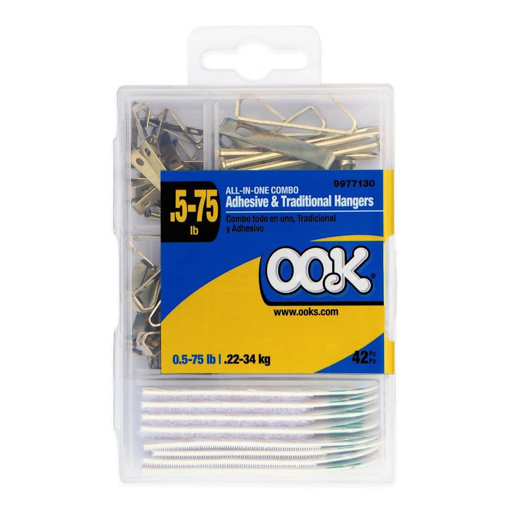 OOK Adhesive Picture Hangers, Traditional Picture Hanger Kit, Brass Picture  Hooks (.5-75lb), (2-pack) 84 pieces 9977130 - The Home Depot