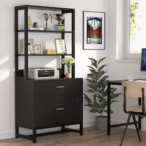 Cindy Black Vertical File Cabinet with Shelves, Stander Drawer and File Drawer