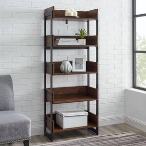 64 in. Dark Walnut Wood and Metal 5-Shelf Bookcase