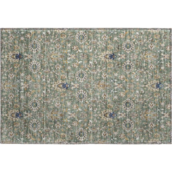 Mayfield Premium Machine Washable Abstract AMF2192 Green 2 ft. x 3 ft. Accent Rug