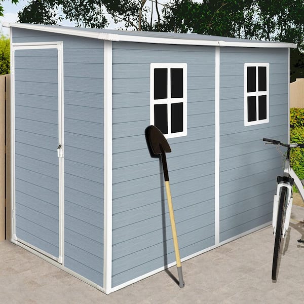 4 x 8 ft. Outdoor Waterproof Resin Storage Shed with Floor, 2 Window, Lockable Doors for Patio,Yard, Gray (30sq. ft.)