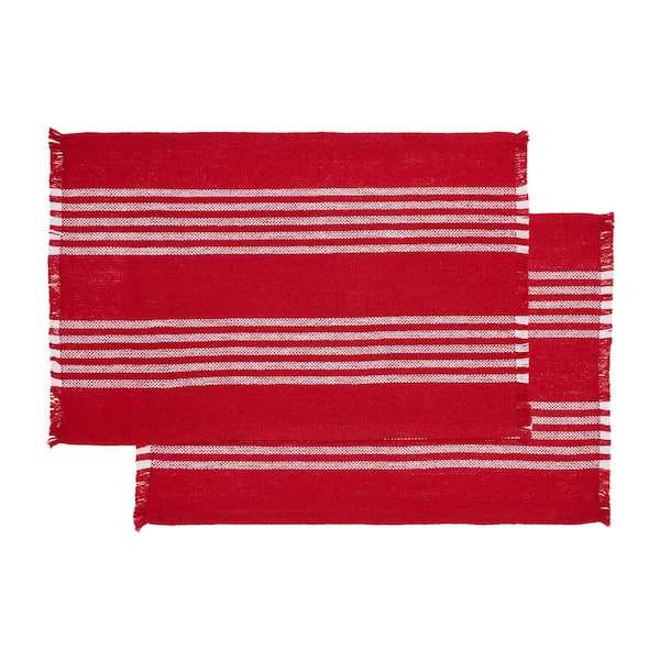 VHC Brands Arendal 13 in. x 19 in. Red and White Stripe Cotton Blend Placemat (Set of 2)