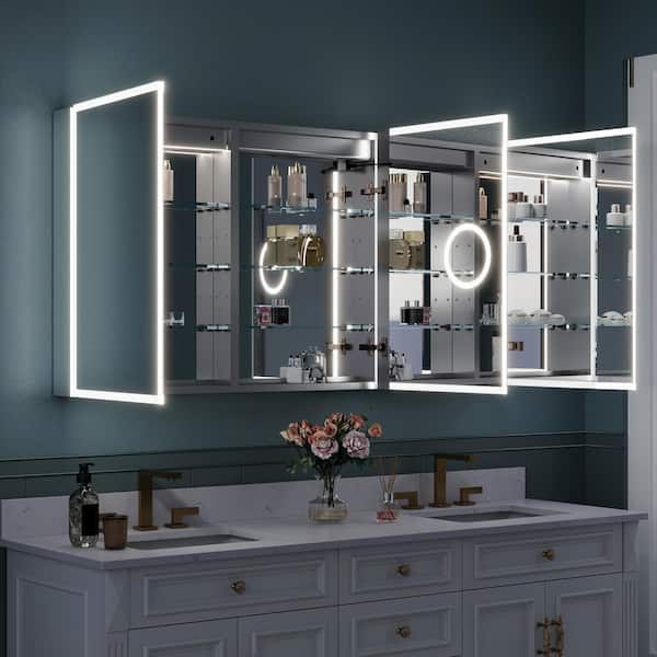 60 in. W x 30 in. H Rectangular Recessed/Surface Mount LED Medicine Cabinet with Mirror, 3x Magnifier, USB, Type C