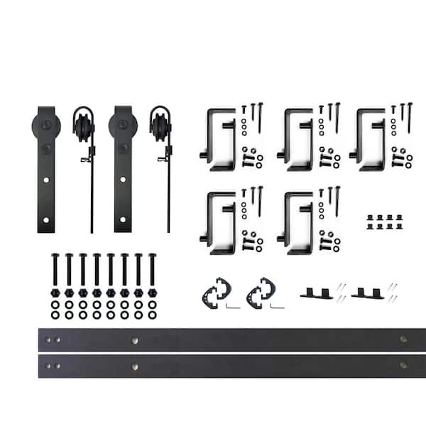 HOMACER 6.6 ft./79 in. Black Rustic Double Track Bypass U-Shape Sliding Barn Door Hardware Kit - Classic Design Roller