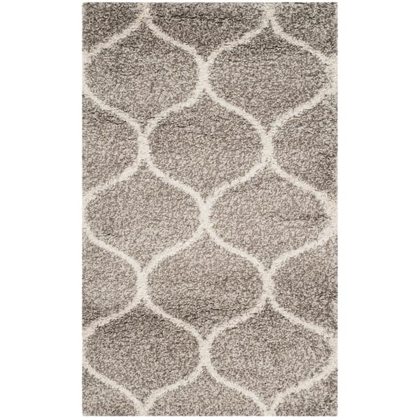 SAFAVIEH Hudson Shag Gray/Ivory Doormat 2 ft. x 4 ft. Geometric Trellis Area Rug