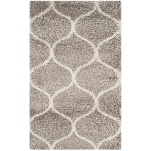 Hudson Shag Gray/Ivory Doormat 3 ft. x 5 ft. Geometric Trellis Area Rug