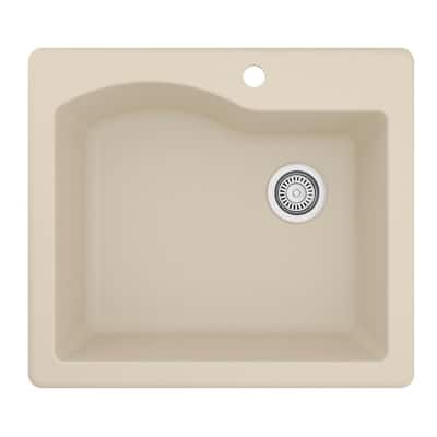 Drop-In Quartz Composite 25 in. 1-Hole Single Bowl Kitchen Sink in Bisque
