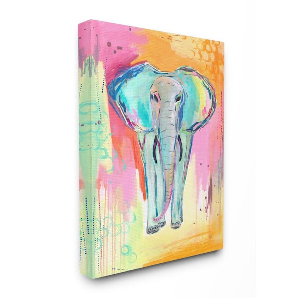 Stupell Industries "Colorful Elephant with Pastel Background" by Jennifer McCully Unframed Animal Canvas Wall Art Print 36 in. x 48 in.