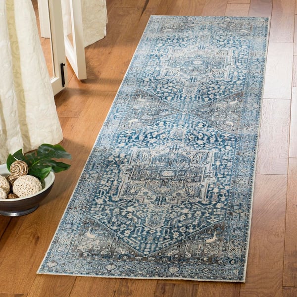 Vintage Persian 2 ft. x 8 ft. Charcoal/Blue Distressed Ornate Runner Rug