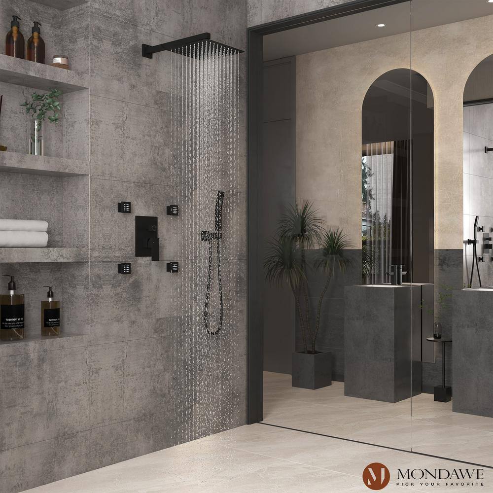 Matte Black Brass Dual Shower Head System with Handheld and Body Jets