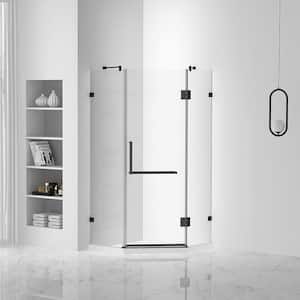 42 in. W x 74.25 in. H Neo Angle Fixed Frameless Corner Shower Enclosure in Matte Black