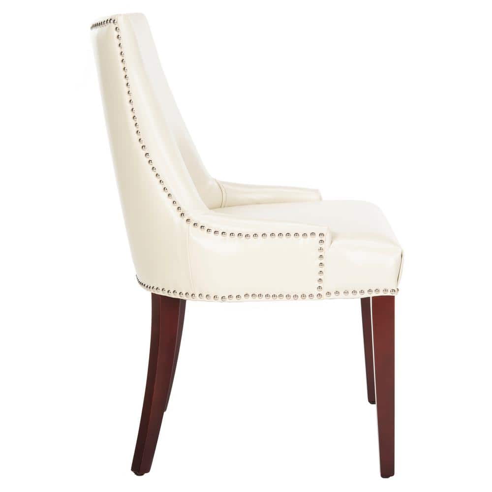 Elegant Cream Leather Upholstered Parsons Side Chair with Birch Wood Legs