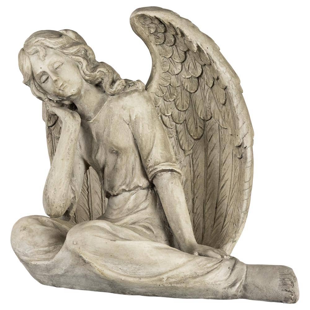 Graceful 17" Gray Polyresin Sitting Angel Garden Statue