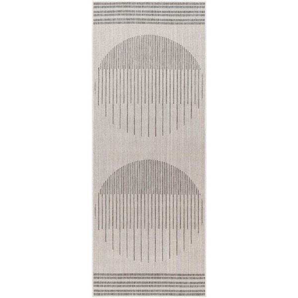Livabliss Long Beach Light Gray Circle 3 ft. x 7 ft. Indoor/Outdoor Runner Indoor/Outdoor Area Rug