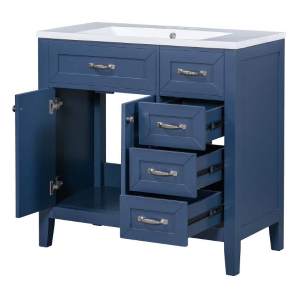 35.5 in. W x 17.7 in. D x 35 in. H Bathroom Vanity Cabinet in Blue with Dra