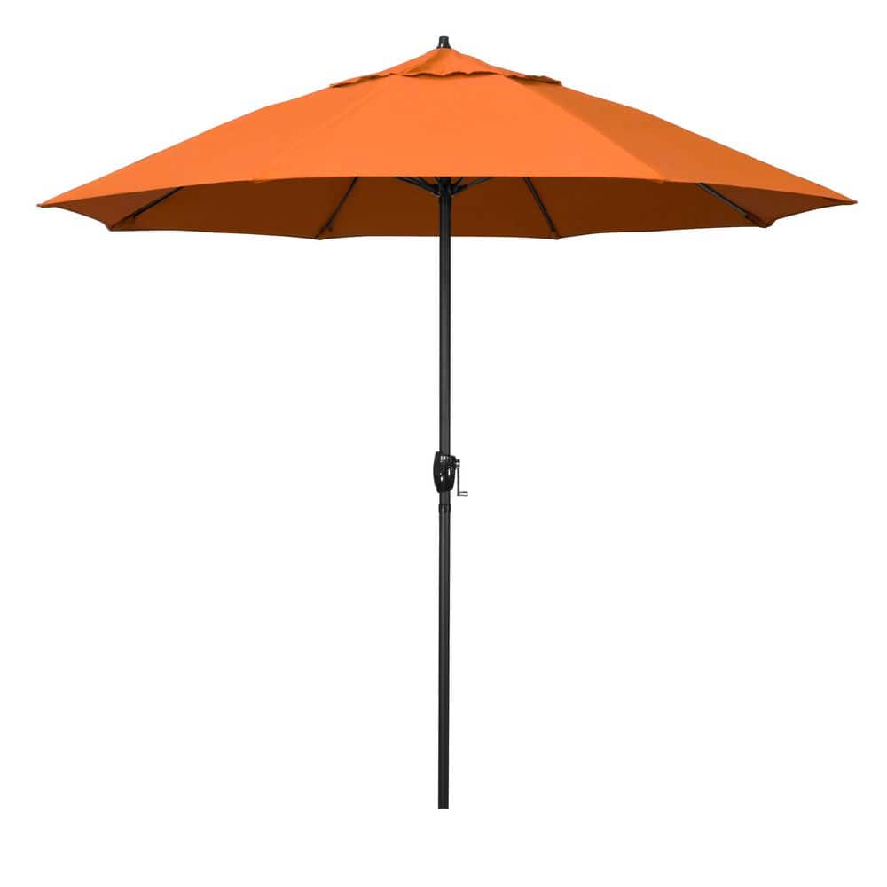 9 ft. Black Aluminum Market Patio Umbrella with Fiberglass Ribs and Auto Tilt in Tangerine Sunbrella price history on PriceWatchPro