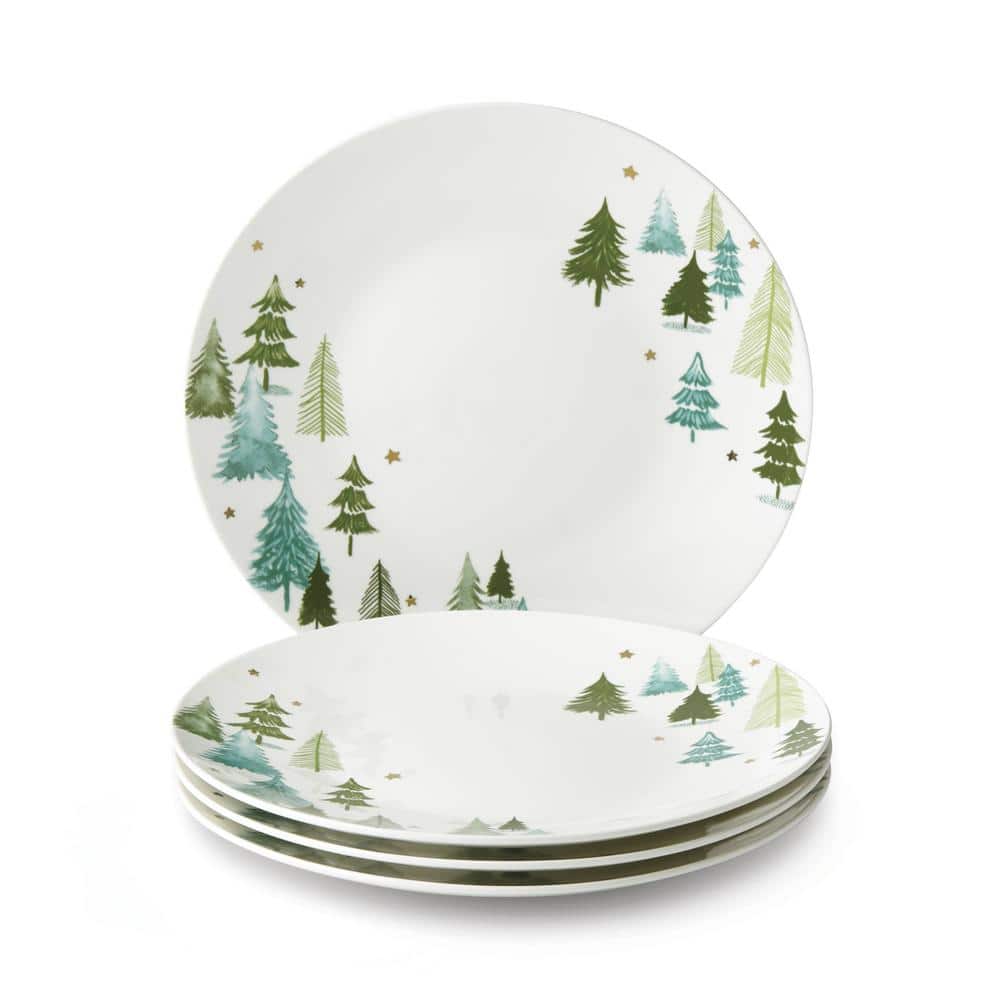 Balsam Lane Porcelain Dinner Plates with Gold Accents, Set of 4