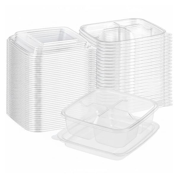 PET Plastic 4-Compartment Disposable Snack Containers with Lids, Leak Proof, BPA Free, 30 Pack
