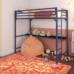 Mabel Blue Metal Twin Loft Bed with Desk