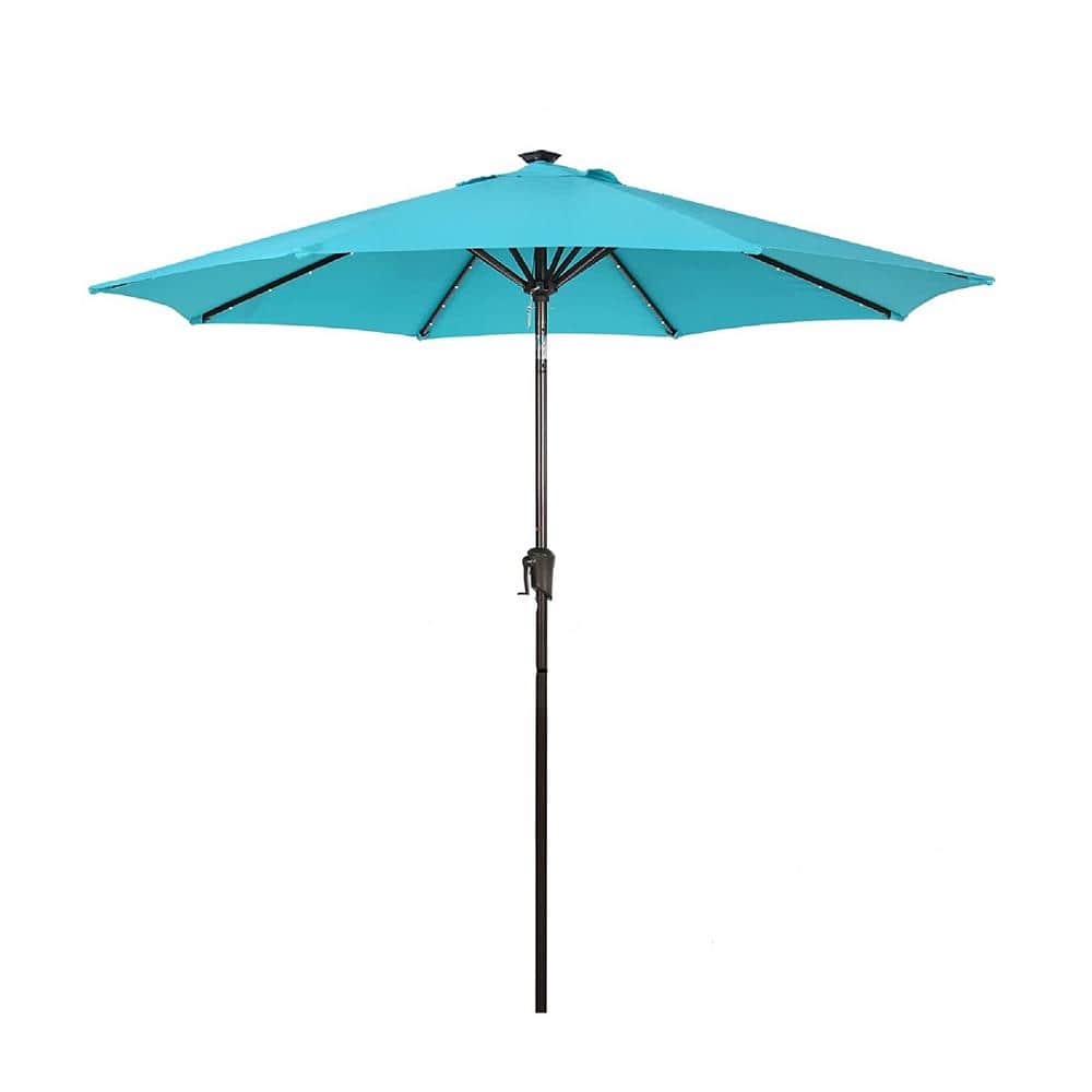 9 ft. Market Outdoor Market Patio Umbrella in Blue with 32 LED Lights