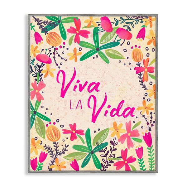 Stupell Industries Live Life Florals by Josefina Gray Framed Typography Giclee Art Print 20 in. x 16 in.