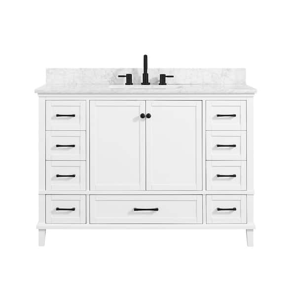 Merryfield 49 in. Single Sink White Bath Vanity with White Carrara Marble Top (Assembled)