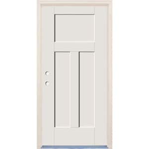 36 in. x 80 in. 3 Panel Craftsman Right-Hand Unfinished Fiberglass Prehung Front Door w/4-9/16" Frame and Nickel Hinges