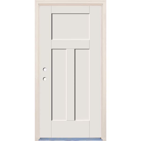 Builders Choice 36 in. x 80 in. 3 Panel Craftsman Right-Hand Unfinished Fiberglass Prehung Front Door w/4-9/16" Frame and Nickel Hinges