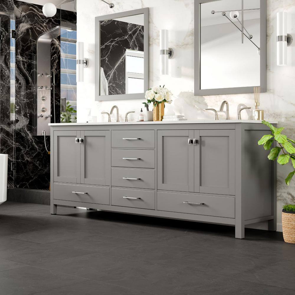 Aberdeen 84" Gray Double Sink Vanity with Carrara Marble Top