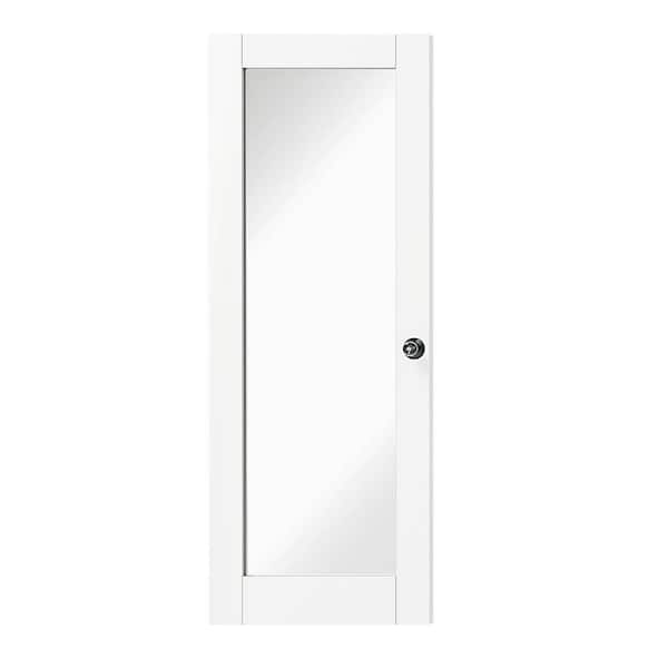 TENONER 30 in. x 80 in. Composite, MDF, Two-Sided Mirrored Glass, Primed, White Interior Door Slab with Black Goal Doorknob