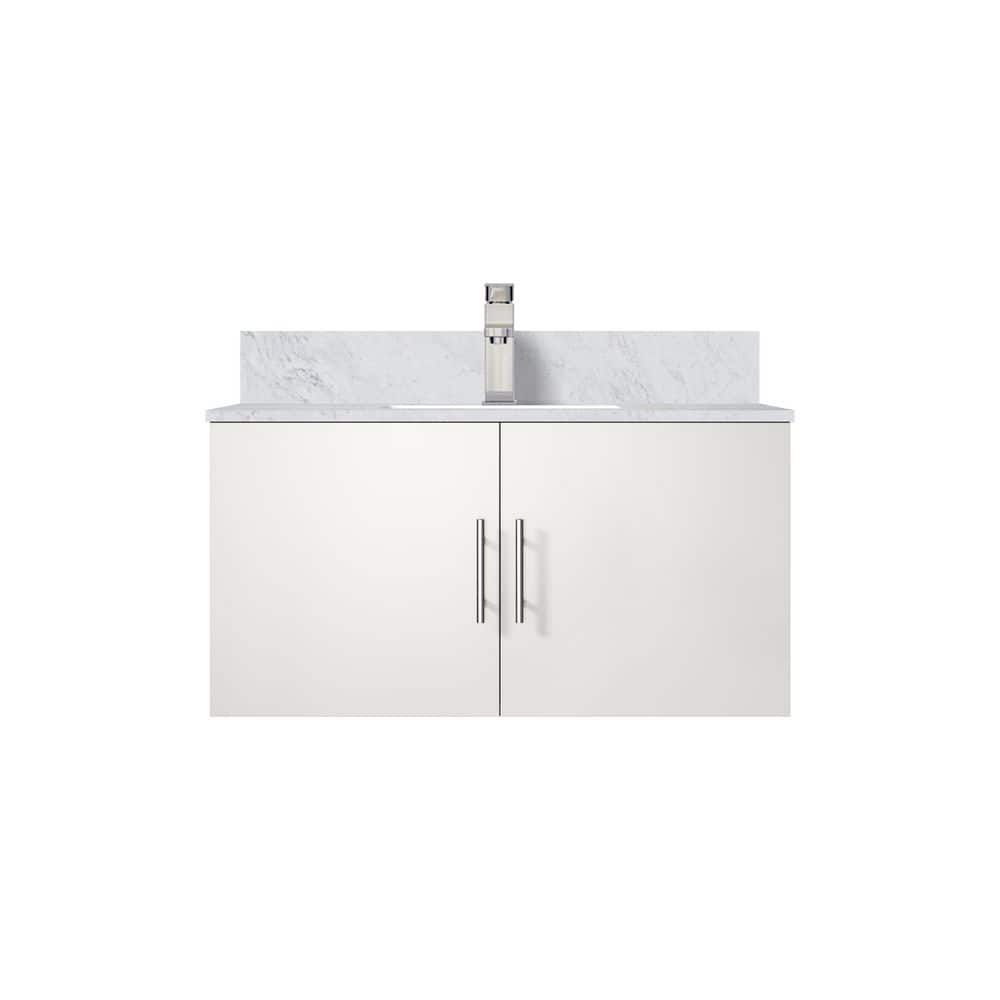 Geneva 36 in. W x 22 in. D Glossy White Bath Vanity with Carrara Marble Top, and Faucet Set price history on PriceWatchPro