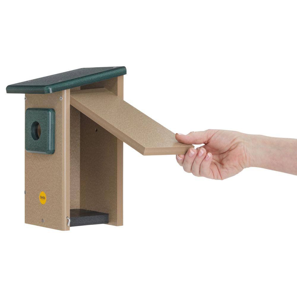 Taupe and Green Recycled Plastic Bluebird House with 1.5" Entrance
